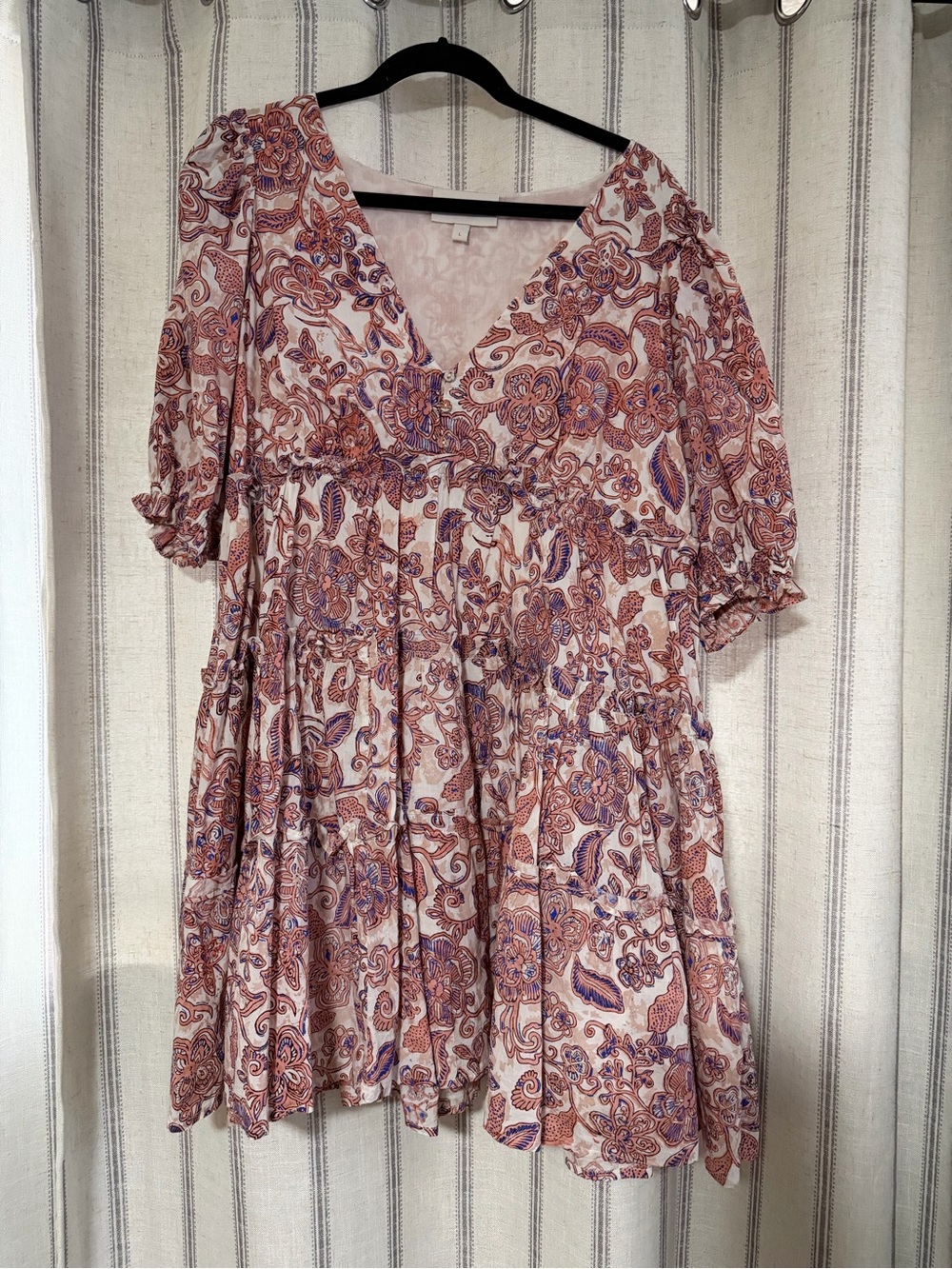 Cleobella Cream Paisley Tiered Mini Dress with Rust and Purple Accents